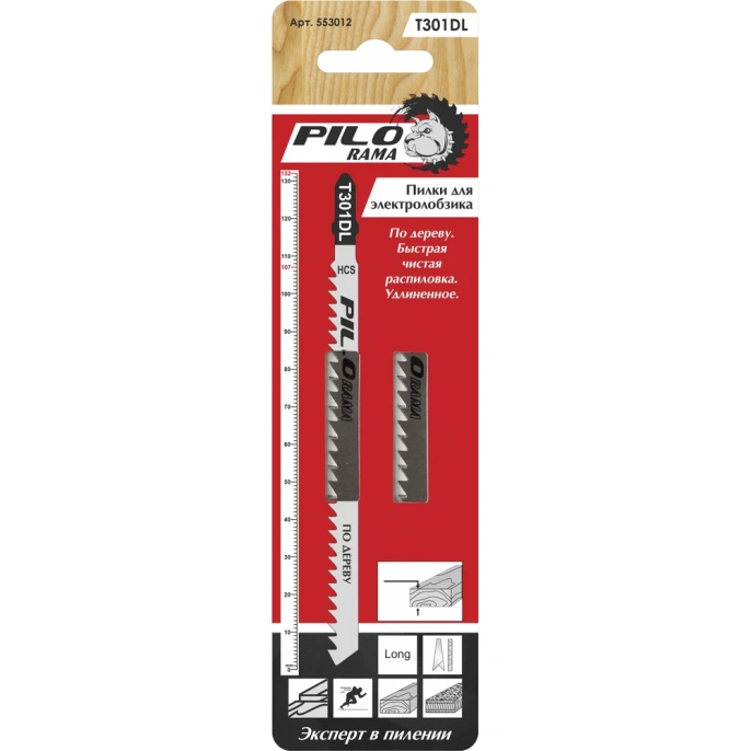 Пилки T301DL (2 шт; 6 TPI; 132x107 мм; h=6-100 мм) по дереву и пластику Pilorama 553012