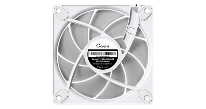 Вентилятор для корпуса Ocypus Gamma F12 Elite WH ARGB REVERSE BLADE, 120x120x25mm, 4-PIN PWM, 600-1800 RPM, 26 DBA MAX, HYDRO BEARING