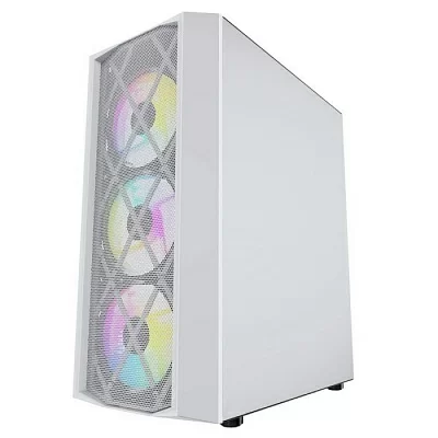 Powercase CMRMW-L4 Корпус Rhombus X4 White, Tempered Glass, Mesh, 4x 120mm 5-color LED fan, белый, ATX (CMRMW-L4)