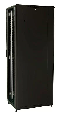 Шкаф коммутационный WRline (WR-TT-2766-AS-RAL9004) напольный 27U 600x600мм пер.дв.стекл задн.дв.стал.лист 2 бок.пан. 800кг черный 510мм 1388мм IP20 сталь