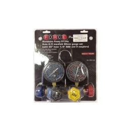 Алюминиевый блок манометров для фреона R134A FORCE 9G4108 2 крана, 4 цветных шланга 60х1/4