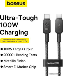 Кабель Baseus Unbreakable Series Fast Charging, USB-C - USB-C, 100 Вт, 1 м, черный P10355800111-00