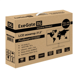 Монитор 21.5" ExeGate ProSmart EV2207 VA LED Grade A+, FHD, 1920x1080@75Гц, 16:9, 250cd/m2, 3000:1, 178°/178°, 5ms, D-Sub, HDMI, Flicker-free, кабель HDMI 1.5м, VESA, регулировка наклона tilt , черный EX294426RUS