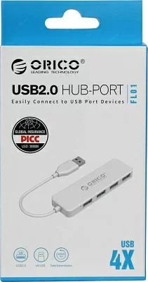 USB-хаб ORICO FL01-WH, USB 2.0 на 4xUSB 2.0, Белый ORICO-FL01-WH