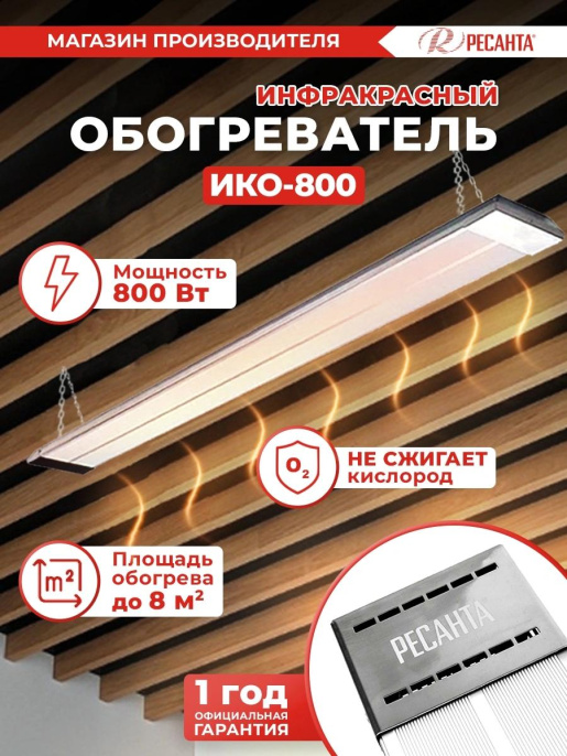 Инфракрасный обогреватель Ресанта ИКО-800, 800Вт, 7м2, ТЭН, серый [67/5/3]