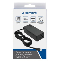 Gembird Блок питания для ноутбуков PD3.0, 65Вт, штекер Type-C NPA-DC10