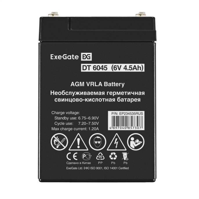 Аккумуляторная батарея ExeGate DT 6045-F1 6V 4.5Ah, клеммы F1 EP234535RUS