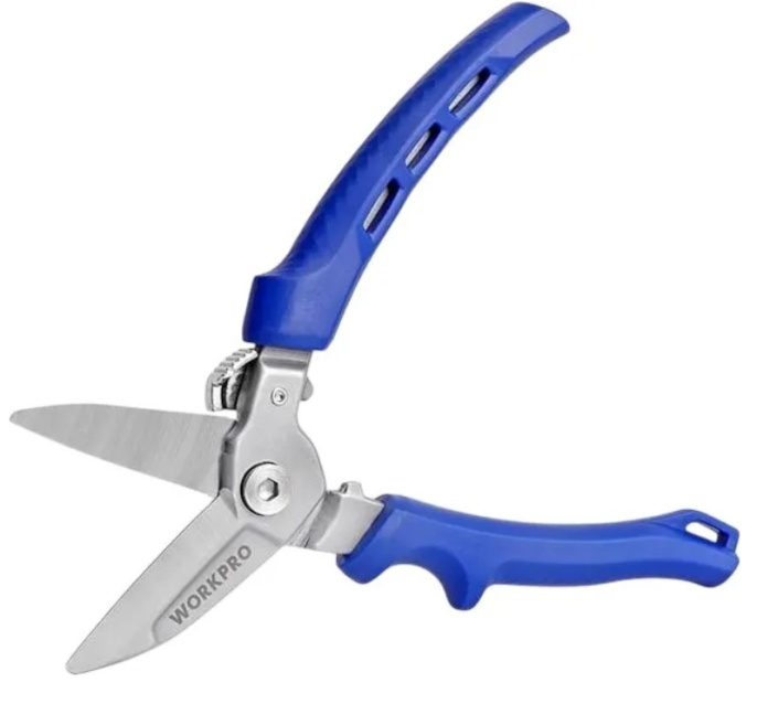 Ножницы WorkPro WP214035 180мм универсальные, материал: кованая сталь CR-V, режущее действие: 3-кратная прочность резания