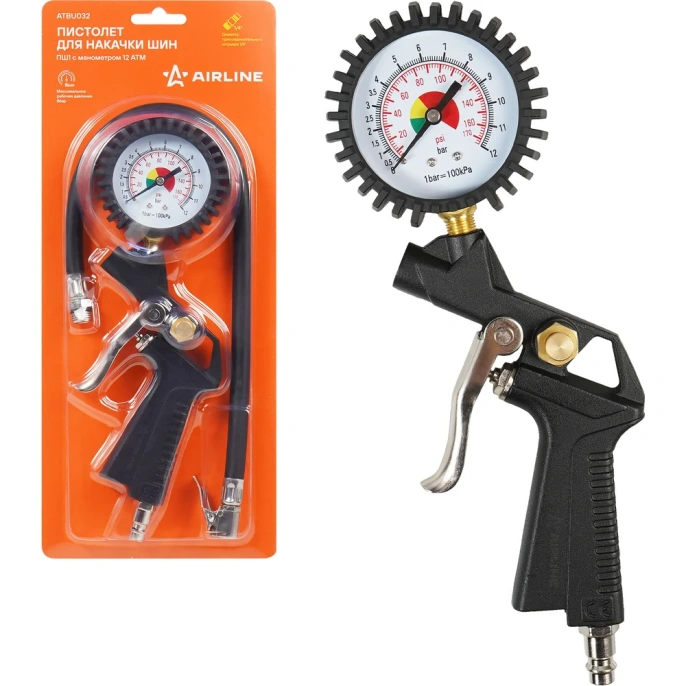 Пистолет для накачки шин Airline ПШ1 с манометром 12 Атм ATBU032