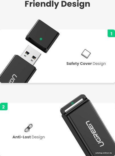 Кардридер UGREEN CM104 40752 USB 3.0 to TF + SD Dual Card Reader. Цвет: черный