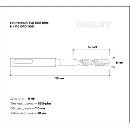 Бур усиленный SDS-plus (8x110 мм) Gigant GRD 11051