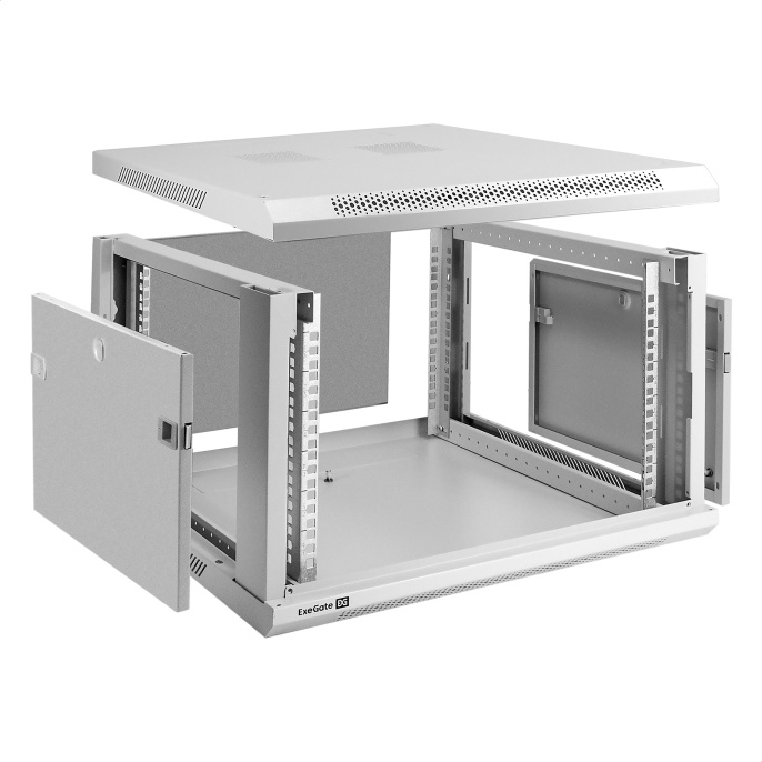 Шкаф телекоммуникационный 19" настенный 6U ExeGate EC-WM-6U.600.M.GREY (19”, 6U, 600x600x370mm (ШхГхВ), передняя дверь металл, съемные боковые панели, пыле- и влагозащита IP23, светло-серый RAL 7035) EX298612RUS