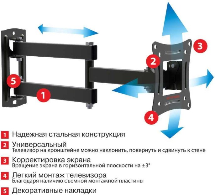 Кронштейн для телевизора Arm Media LCD-104 черный 10"-32" макс.15кг настенный поворотно-выдвижной и наклонный