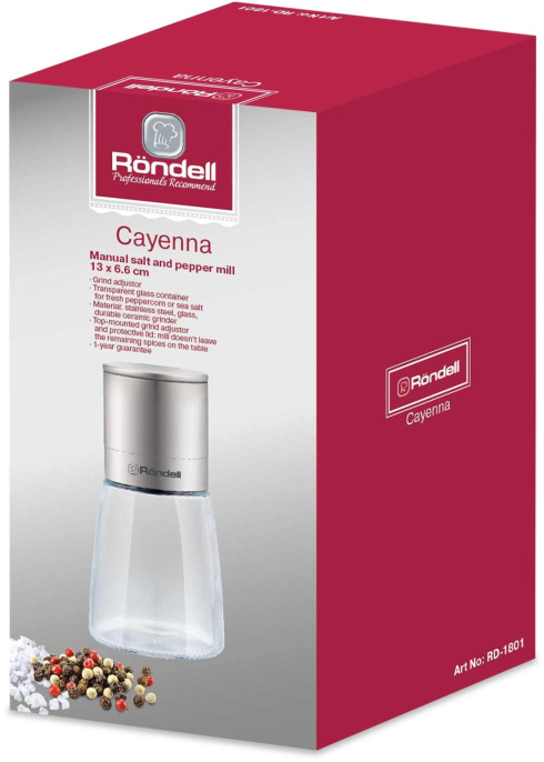 Мельница для перца/соли Rondell Cayenna RD-1801 стальной упак.:подарочная коробка