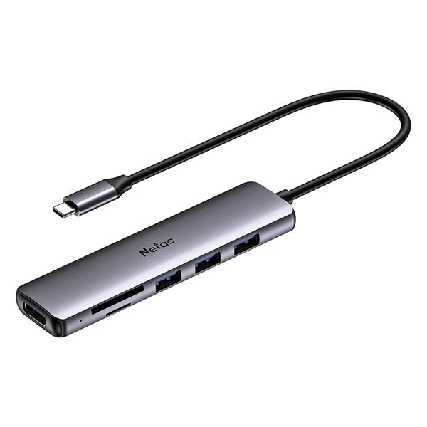 NETAC USB HUB Переходник Netac WF14 WF14GYCN USB Type-A 3.0 x 3, HDMI 4K@30Hz, SDXC, microSDXC, Серебристый