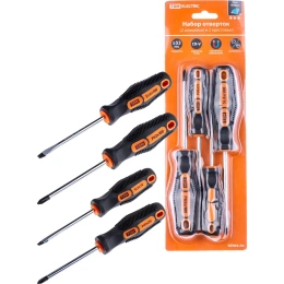 Набор отверток TDM ELECTRIC 4 штуки в блистаре SL5х75, SL6х100, PH1х75, PH2х100 серия"Алмаз" SQ1013-0201