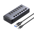 Хаб UGREEN CM481 (90307) USB-C to 7-Port USB-A 3.0 Hub DC 12V EU. Цвет: черный