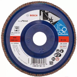 Шлифовальный круг Bosch K120 Best for Metal (2.608.607.341) (металл, зернистость 120, 1 в наборе, до 12250 об/мин, ширина/диаметр 125 мм, посадочный размер 22.23 мм)