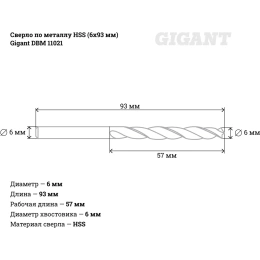 Сверло по металлу HSS 6x93 мм Gigant DBM 11021