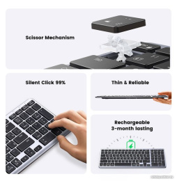 Клавиатура беспроводная UGREEN KU005 15956 2.4GHz Bluetooth5.0 Ultra Slim Wireless Keyboard. Цвет: серебристый