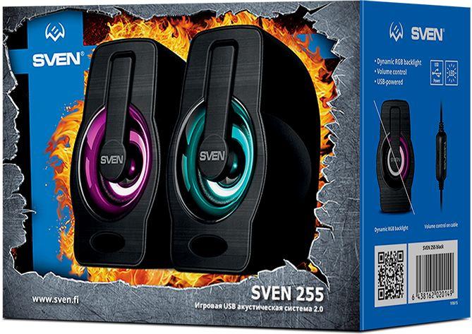 Колонки Sven 255, 2.0, черный [sv-020149]