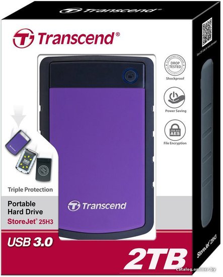 2ТБ Внешний диск HDD Transcend StoreJet 25H3P TS2TSJ25H3P, USB 3.0, фиолетовый