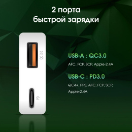 Сетевое зар./устр. Digma Pro DPW2A 20W 3A PD+QC USB-C/USB-A универсальное белый DPW2A2GX11WH