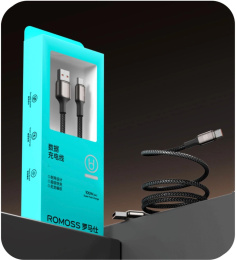 Кабель Romoss CB303A,  USB Type-C (m) -  USB (m),  2м,  MFI,  черный