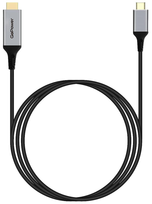 Кабель GoPower Type-C m -HDMI m 2.0м ПВХ 4K 60Hz черный Premium Zip-Lock c подвесом 1/100 00-00030092