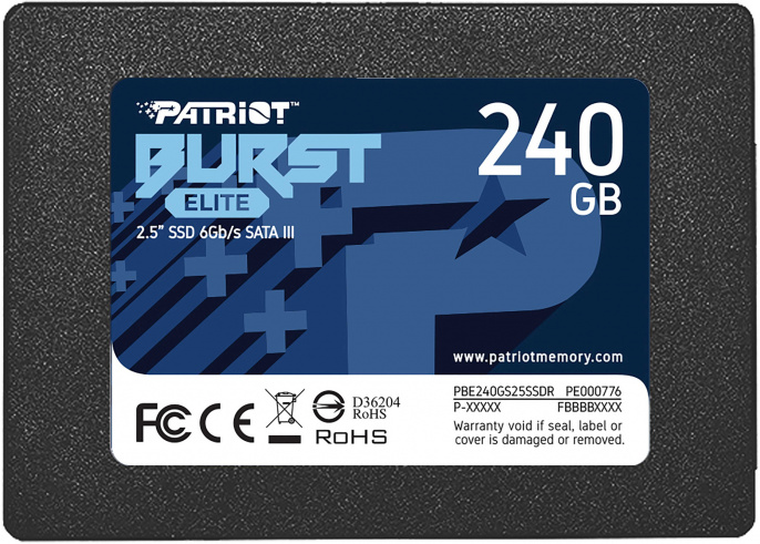 Твердотельный диск 240GB Patriot Burst Elite, 2.5", SATA III, [R/W - 450/320 MB/s] PBE240GS25SSDR