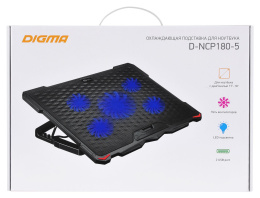Подставка для ноутбука Digma D-NCP180-5, 18", 415х295х25 мм, 2хUSB, вентиляторы 5 х 79/150 мм, 850г, черный
