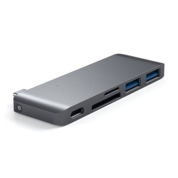 USB-хаб Satechi Type-C USB 3.0 Passthrough Hub для Macbook 12". Порты: 1x USB-C, 2 x USB 3.0, SD, microSD. Цвет серый космос. (ST-TCUPM)