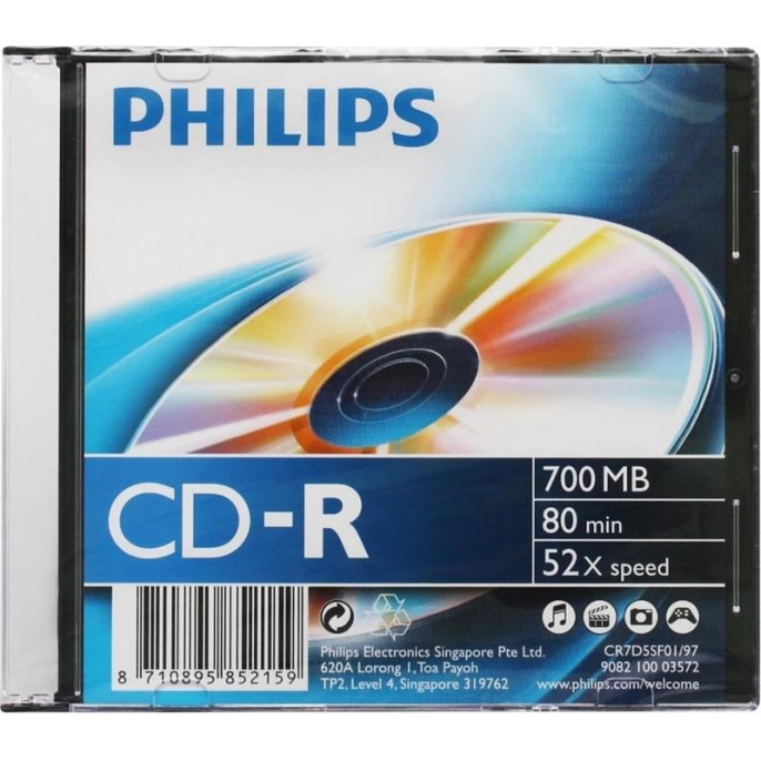 Диск CD-R Philips 700 Mb, 52х, Slim Case 1 CR7D5SF01/97