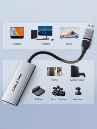 Адаптер видеозахвата CABLETIME CB66G (CT-ACHC3P-AG) USB 3.0 A+C в HDMI с помощью PD100W