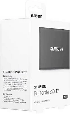 Накопитель SSD 2 Tb USB3.2 Samsung T7 MU-PC2T0T/WW V-NAND TLC