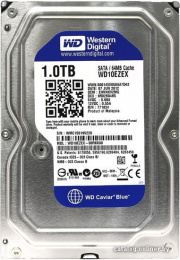 Жесткий диск WD Caviar Blue 1TB (WD10EZEX) 3.5", SATA 3.0 (6Gbps), 7200 об/мин, буфер 64 МБ, линейная скорость 150/150 МБ/с, технология CMR