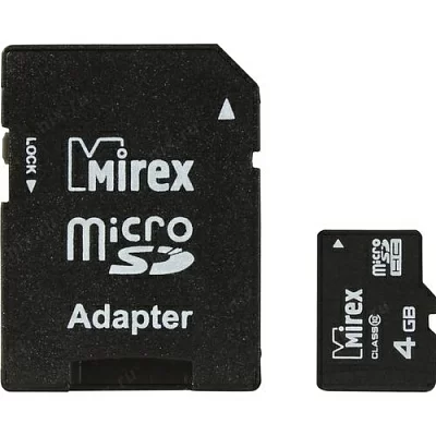 Карта памяти Mirex 13613-AD10SD04 microSDHC 4Gb Class10 + microSD-- SD Adapter
