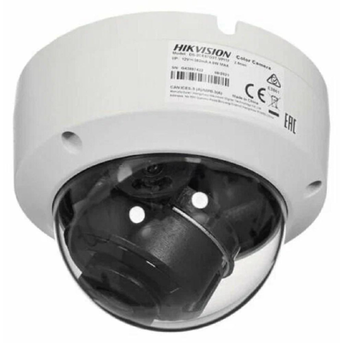 Hikvision DS-2CE57D3T-VPITF(2.8mm) 2Мп уличная купольная HD-TVI камера с EXIR-подсветкой до 30м Progressive Scan CMOS; объектив 2.8мм; угол обзора: 106°; механический ИК-фильтр; 0.005Лк@F1.2;