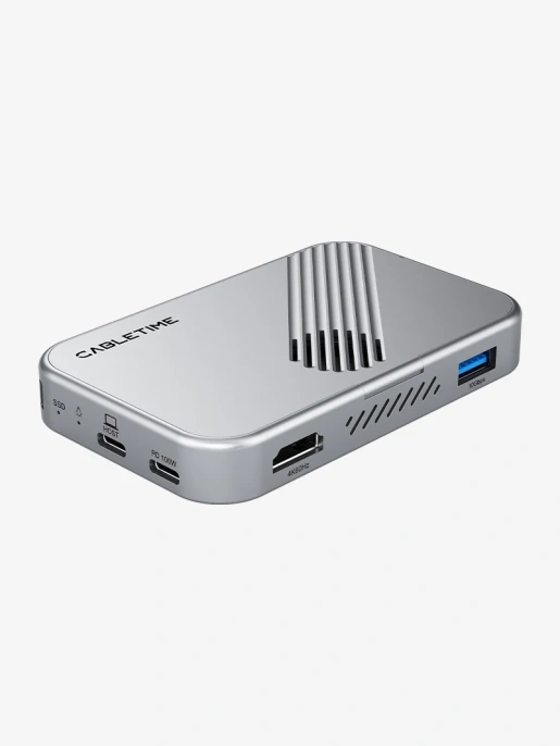 Магнитный концентратор CABLETIME CB34S (CT-HUBS1-AS) 7-в-1 с NVMe 10 Гбит/с, с USB 4 80 Гбит/с CT-FU8S-AG - Silver