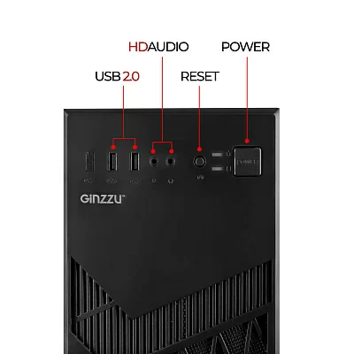 Корпус GINZZU A410 Miditower ATX 2*USB2 + Audio на передней панели, сталь, черный