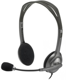 Гарнитура Logitech H111, для контактных центров, накладные, проводные, серый [981-000588]
