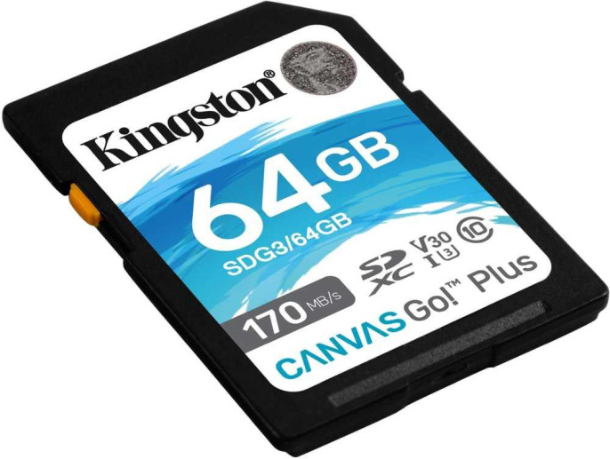 Карта памяти SDXC UHS-I U3 Kingston Canvas Go! Plus 64 ГБ, 170 МБ/с, Class 10, SDG3/64GB,  1 шт., без адаптера