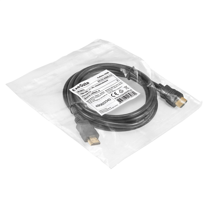 Кабель HDMI ExeGate EX-CC-HDMI-2.0 (19M/19M, 2м, v1.4b, позолоченные контакты) EX294684RUS