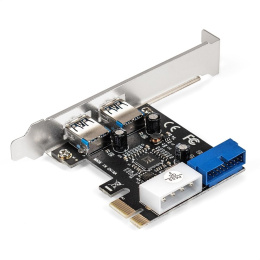 Контроллер ExeGate EXE-342 PCI-E x1 v2.0, 2*USB3.0 ext.+ 1*19pin int. внутренние коннекторы для подключения 2*USB3.0 портов на корпусе , разъем доп.питания, VIA Labs Chipset VL805 EX296209RUS