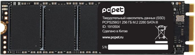 SSD накопитель PC PET PCPS256G1 256ГБ, M.2 2280, SATA III,  M.2,  oem