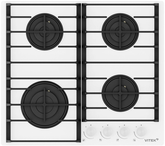 Газовая варочная панель Vitek VGH 6420 WG,  4 конфорки,  закаленное стекло,  белый