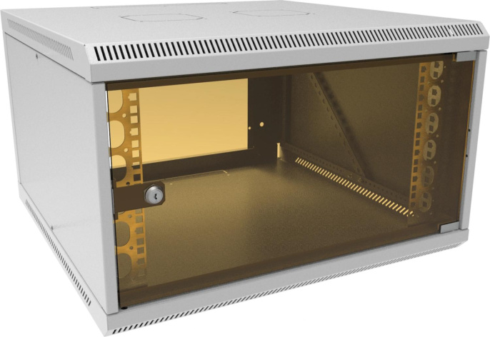 Шкаф коммутационный Suprlan 05-1066 настенный 6U 600x600мм пер.дв.стекл направл.под закл.гайки 70кг светло-серый 535мм 19.37кг 360мм металл