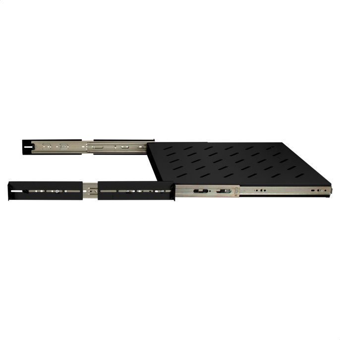 Полка выдвижная 19" ExeGate ECSS-FS800-B (перфорированная, глубина 475мм, крепление 19" 1U, для напольных шкафов и стоек глубиной 800мм/1000мм, нагрузка до 40кг, цвет черный RAL 9004) EX301147RUS