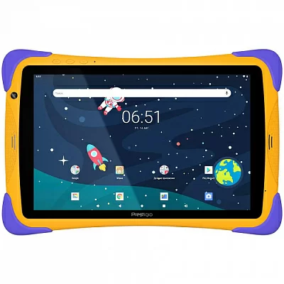 Prestigio SmartKids UP, 10.1" (1280*800) IPS display, Android 10 (Go edition), up to 1.5GHz Quad Core RK3326 CPU, 1GB + 16GB, BT 4.0, WiFi, 0.3MP front cam + 2.0MP rear cam, USB ype-C, microSD card slot, 6000mAh battery. Color: orange-violet