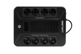 ИБП SMARTWATT UPS SAFE PRO LCD 800 линейно-интерактивный, 800/480 ВА/Вт, напольный/настенный, LCD дисплей, Schuko CEE7/4 - 8 шт. 4 шт. с резервным питанием, 4 шт. - сетевой фильтр